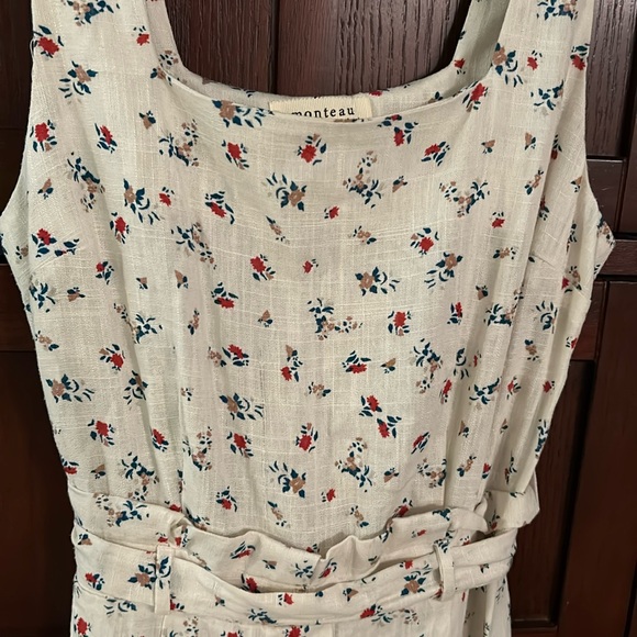 👗NWT Monteau Linen/Rayon Floral Dress Tie Waist Button Shabby Chic Cottage - Picture 16 of 16